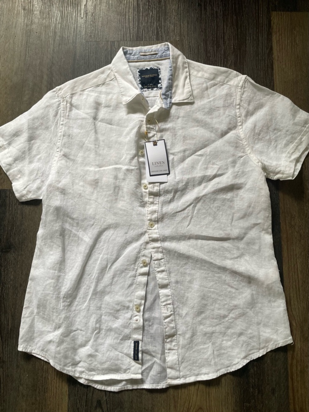 Men's White Linen Short-Sleeve Button-Down Shirt - Casual Lightweight
